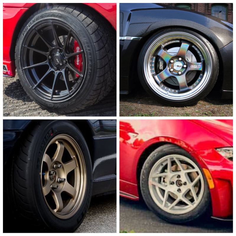 Top left Advanti Storm S1, which I have one of already. Top right SSR wheels in spectrum silver. God I cannot get enough of that finish. Bottom left Volk Te37's. I’ve wanted a set in bronze for awhile. Bottom right are an MSR Wheels prototype.